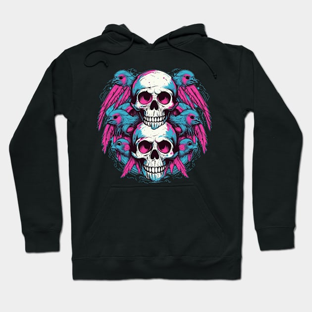 Skull with Birds, and Wings Hoodie by TOKEBI